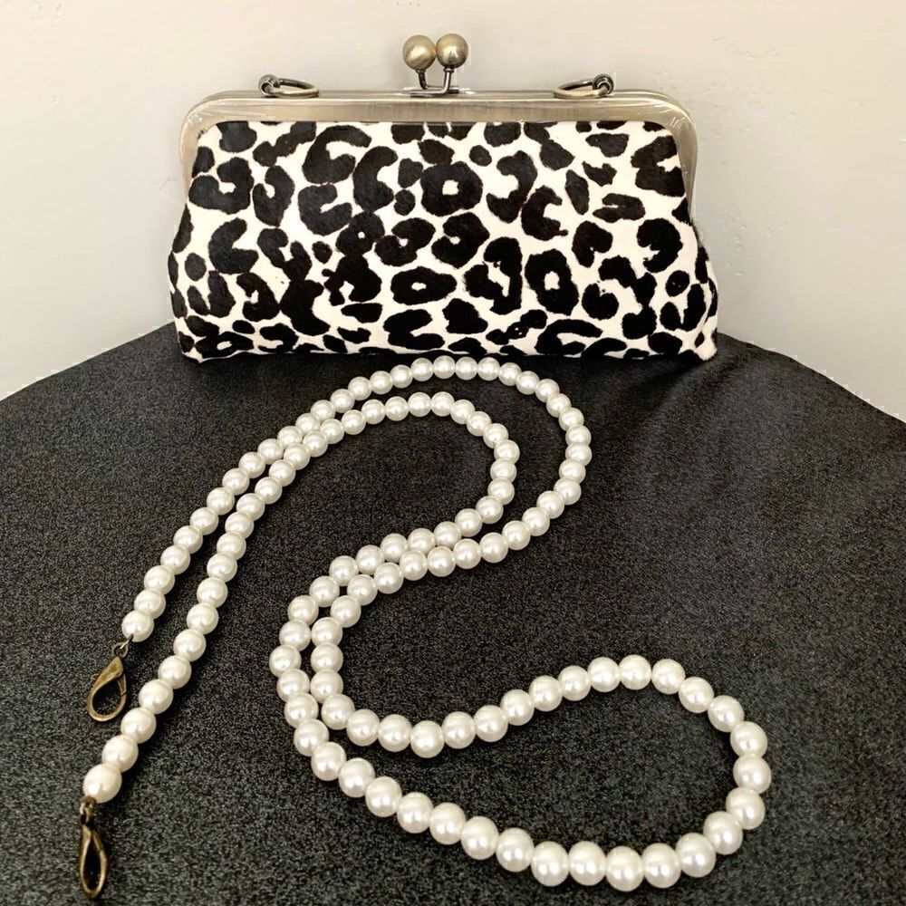 Handmade Real hair-on-horsehide Leopard printed Clutch/Evening bag & 2 Straps